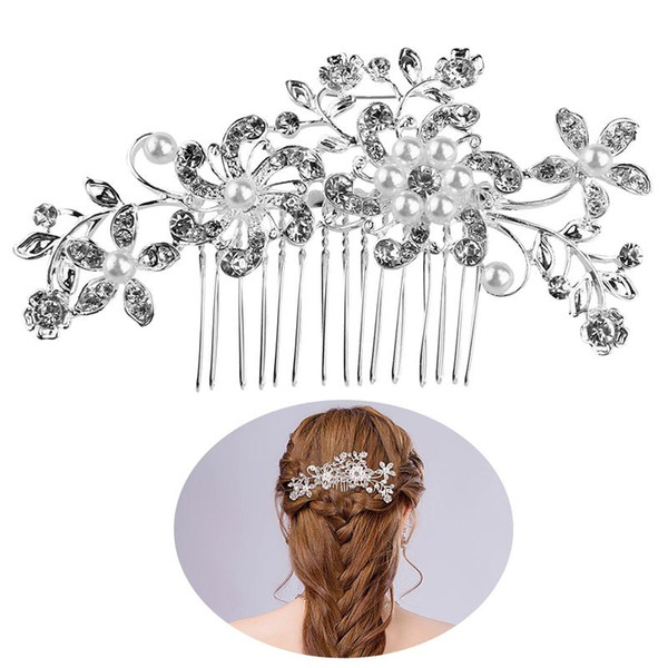 Beautiful Wedding Party Bridal Pearls Decor Flower Hairpin Hair Decoration (Silver)