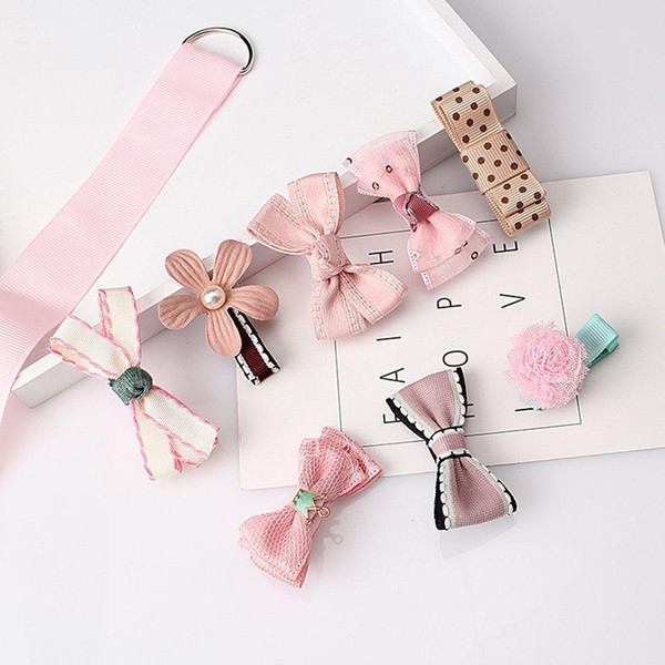 8 PCS Fashion Multi-style Lace Flower Hair Clips Children Hairpin Barrettes Set Ribbon Bow