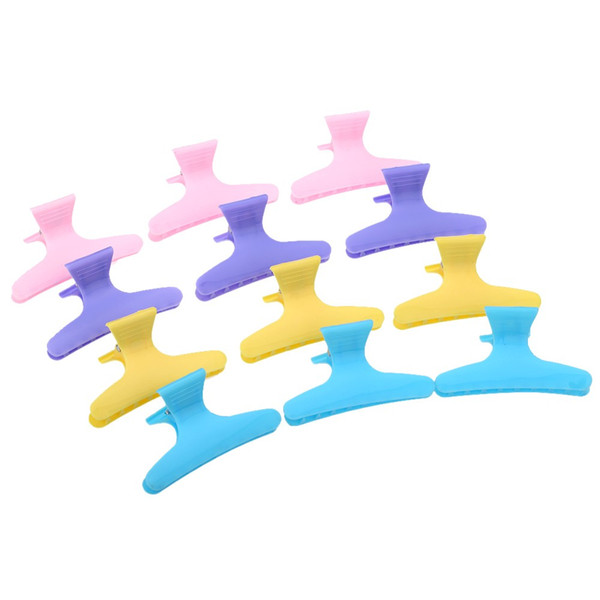 12pcs Fashion Plastic Colorful Hairdressing Tool Butterfly Hair Claw Salon Section Clip Clamps H13374