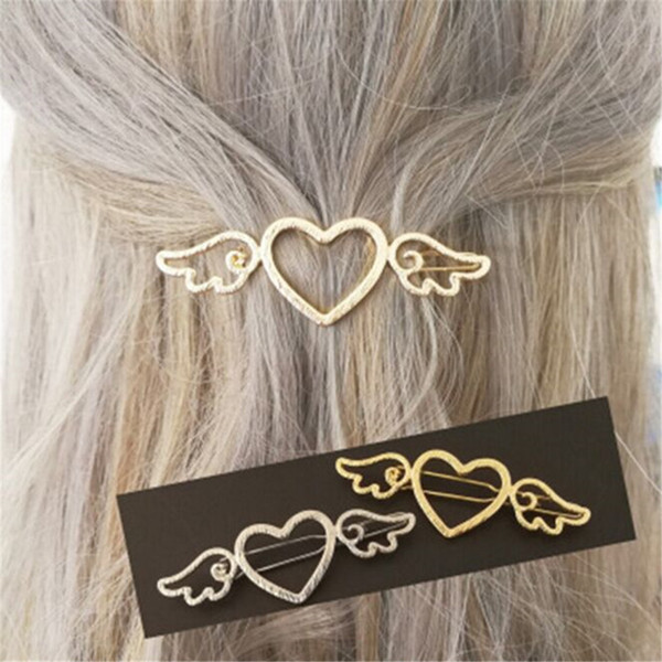 Fashion Woman Metal Angle Wings Love Heart Barrette Clips Pin Geometric retro Hair Clip Hairgrip Styling Tool For Girls