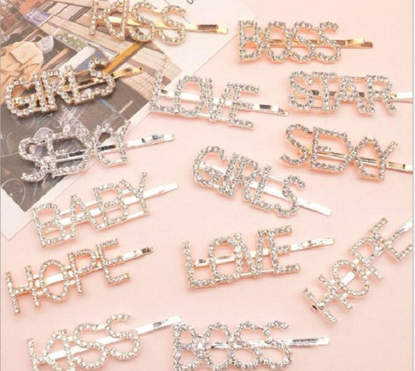 New Beuty Letter Word Rhinestone Crystal Hairpin Hairgrip Hairclips Hair Clip Grip Pin Barrette Ornament Hair Accessories