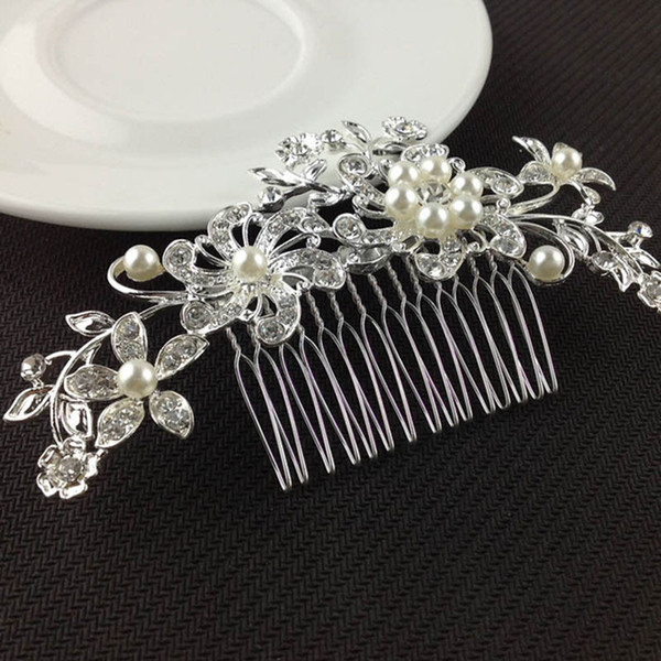 New Fashion Ladies Silver Rhinestone Bridal Wedding Flower Pearls Headband Hair Clip Comb Hottest