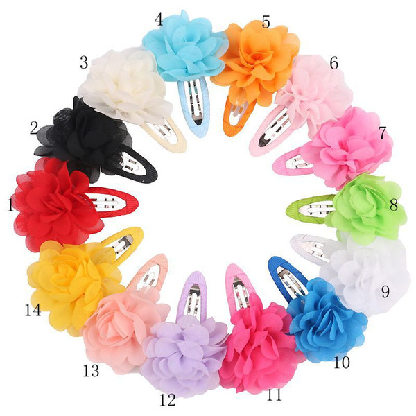 200pcs/lot DIY Simple Multi Chiffon Flowers Baby Ribbon Hair BB Clips Headflowers Hairpin Hair Styling Tools Accessories HA1431