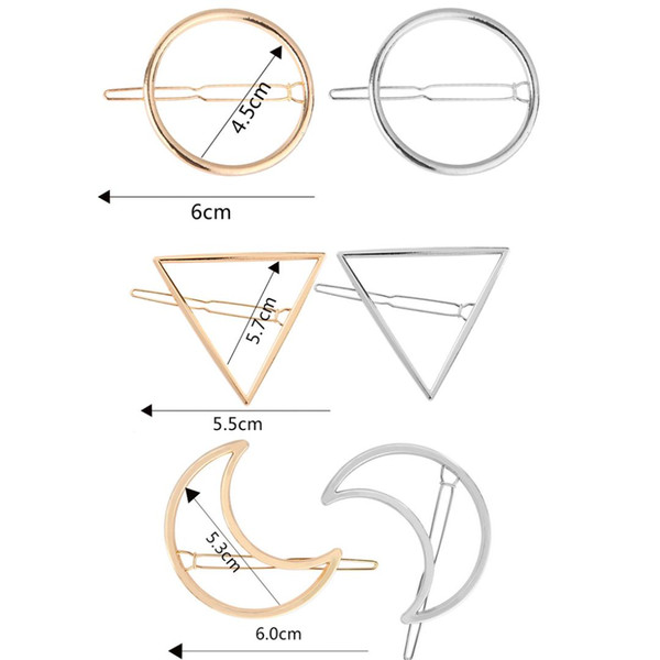 Geometric Shape Hair Clip Fashion Women Lady Girl Punk Hollow Out Moon Triangle Circle Barrettes Hairpin Clamps Gold Tone