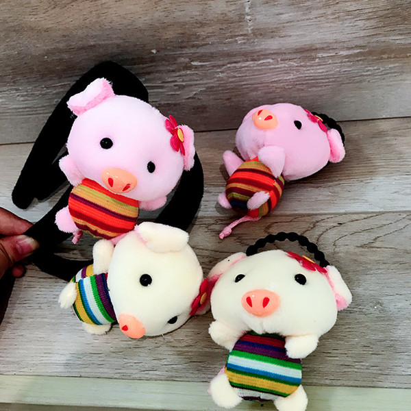 1PC Hair Rope For Girls Creative New Thick Material Vest Pig Cute Hair Ring Cartoon Plush Pig Headband G0409