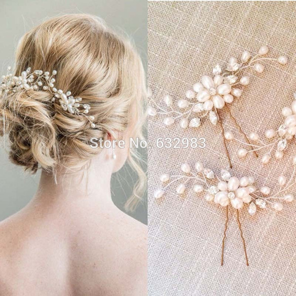 Wholesale-1 Piece Elegant Bridal Wedding Crystal Pearl Flower Hair Pins Charm Handmade Bridesmaid Bridal Veil Jewelry Hair Accessories