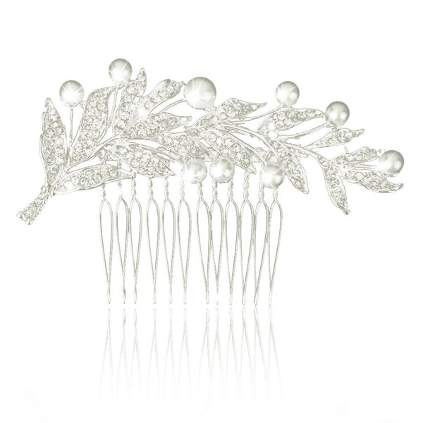 HTHL-Bride wedding faux beads foliage hair comb hair jewelry