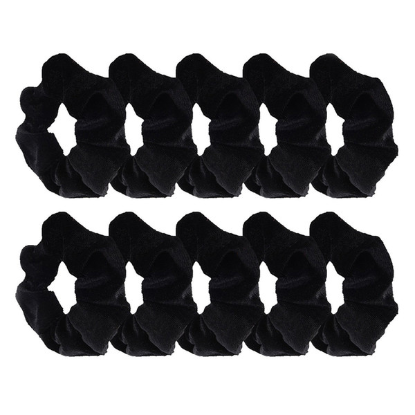 Women 10Pcs Black Velvet Scrunchie Hair Elastics Hair Bobbles Hair Bands Clips Tool For Free Shipping