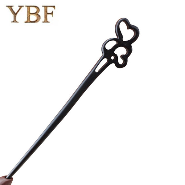 YBF Heart to Heart African blackwood Sticks All For Hairdressers Wooden Hair Pins Wedding Gift Western Style Headwear Bowknot