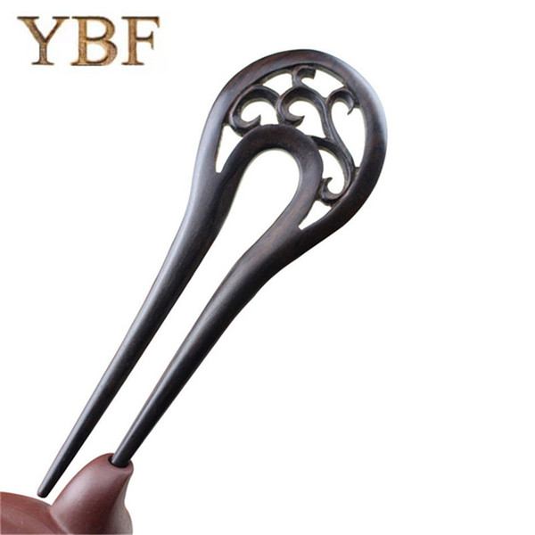 YBF Brand Ebony African Blackwood Wooden Hair Sticks Bridal jewelry Hairwear U Clip Hairpin Black Pin accessories styling Tools