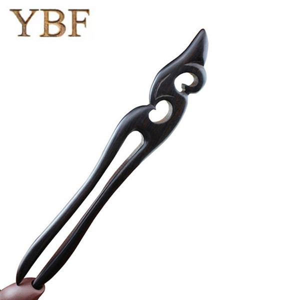 YBF Pure handmade Hairwear Phoenix Bird double Hair Sticks Old Ebony Wooden Hairpins and Clips Wedding Bridal Creative Products