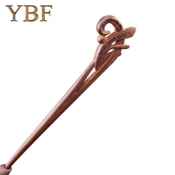 YBF Hairwear Hair Sticks Combs Red Sandalwood Wood Orchid Hair Pin Vintage Handmade Water Drop Bridal Wedding Tiara Jewelry