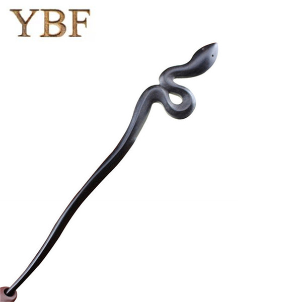 YBF Fashion Hairwear Pure handmade Snake Hair Sticks Wooden Ebony Hair Pins Hairstick Hairfork Unique Hand Carved Elegant Design