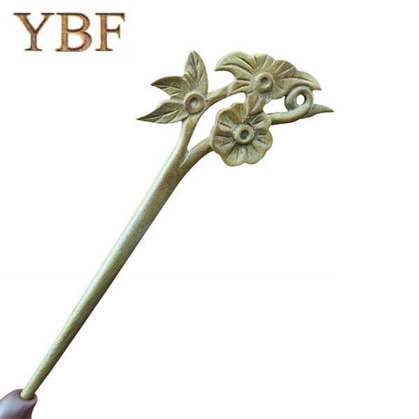 YBF Brand Hairwear Guajacwood Hair Sticks Morning Glory Wood Pin Fine Hairpins Accessory For Womens Decoration Girl's Dating