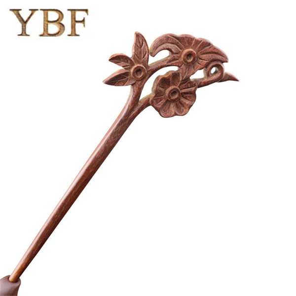 YBF Hairwear Red Sandalwood Wooden Trendy Sticks Philadelphus Hair Pins Stylish Female Retro Women's dresses Hair Accessories