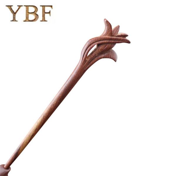 YBF Natural Hairwear Red sandalwood Hair Sticks Artificial Carve Hawaii Tulip Flower HairPin Jewelry Hairgrip Wedding