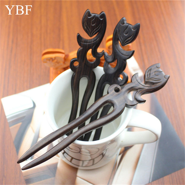 YBF Hairwear High quality Hair Clips Sticks Beauty Wooden Ebony Fox Pins Accessory Hot Fashion Chinese Style Hairpins For Woman