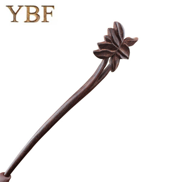 YBF Red Sandalwood Wooden Classic Hair Sticks Pins Carve 3D Sun Flower Hairpins Korean Beautiful Girl Wedding Simple Gift