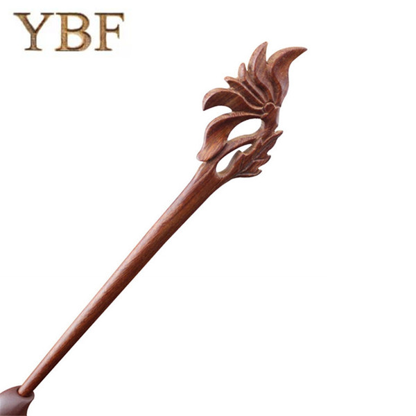 YBF Brand Diy Hairwear Red Sandalwood Hair Sticks Carved Wooden Magnolia Flower Hair Pins For Girlfriend Gift Jewelry Headdress