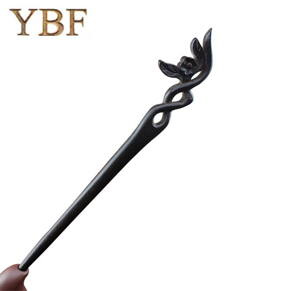 YBF Hairwear Natural Wood Ebony Sticks Philadelphus Flower Hair Pins Hairpins Super x Braid Styling Tools Wedding Bridal Gift