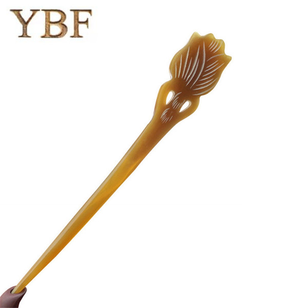 YBF NEWEST Yellow Cattle Horn Stick Flower Tulips Hair Pin Luxurious Hair Jewelry festival Gift Bride Wedding Bridal Accessories