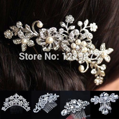 Wholesale-Bridal Wedding Flower Crystal Rhinestones Diamante Pearls Women Hair Clip Comb Hair Accesories