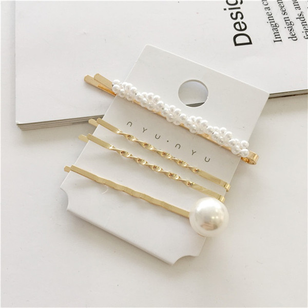 Gold Metal Minimalist Geometric Irregular Hair Clips Imitination Pearl Hairpins Barrette Hairgrip Hair Styling Accessories