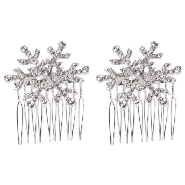 2 Pcs Crystal Hair Lateral Comb Beautiful Snowflake Style Headdress Hair Comb For Girl Woman