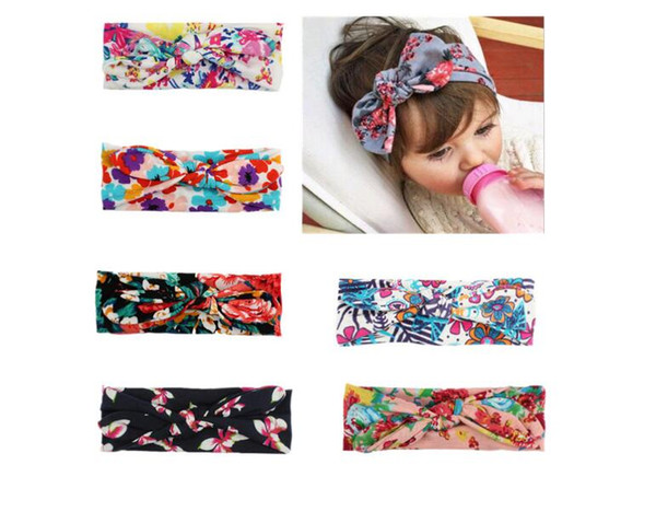 Mix 6 colors baby headbands new style print knitted bow headband baby girls infant headbands baby turban cotton jersey blend headband n900