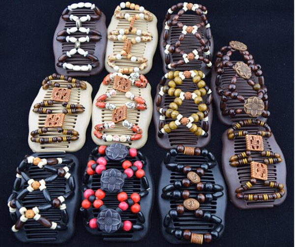 High quality Mixed Styles Magic Butterfly Wood/wooden Beads Double Magic Fashion Women Hair Clip /Comb free ship