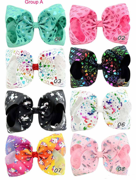 8 inch JOJO bow baby girl hair bows barrettes Rainbow Mermaid Unicorn Design Girl Clippers Girls Hair Clips JOJO SIWA Hair Accessory