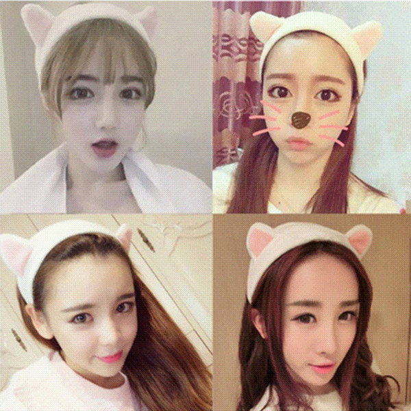 Cute Cat Ears Headband Hairband Turban Spa Bath Makeup Wash Elastic Hair Band Wrap Clips Hair Accessories Makeup Tools