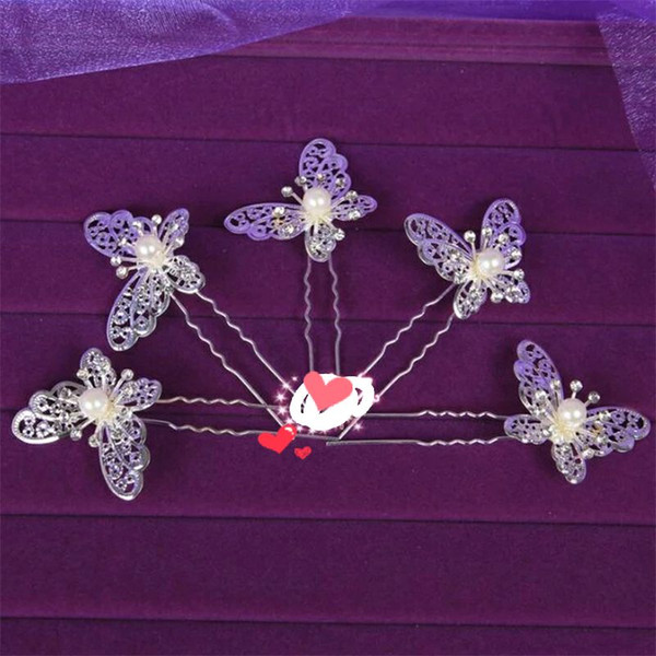 Shinning Butterfly Hair Clips MINI Rhinestone Pearl Hair Accessories Bridal Jewelry Women Party Supplies Jewelry Decoration 10pcs/lot XN0202