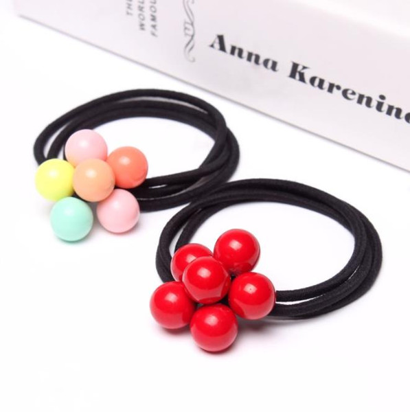 Children's hair accessories students three circles high elastic hair ring color pearl head rope