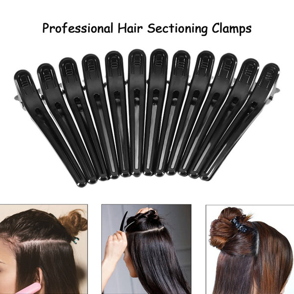 12Pcs Black Hair Grip Clips Professional Barber Salon Styling Hair Clamps for Children Women