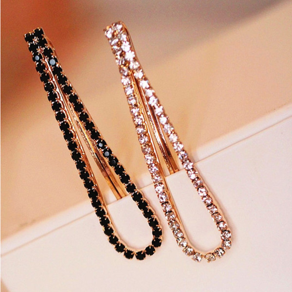 Wholesale- 2016 New Fashion Rehinstone Black White Barrette Women Hairpins Hair Clips 1Pc