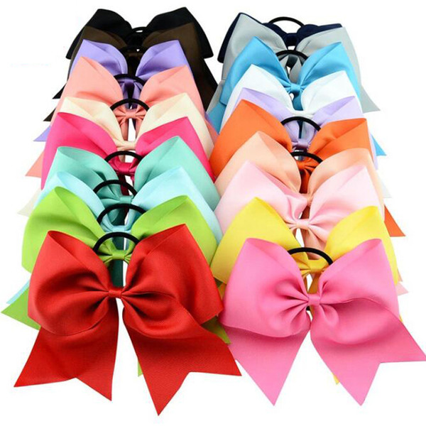 20Pcs 8 Inch Large Solid Cheerleading Ribbon Bows Grosgrain Cheer Bows Tie With Elastic Band/Girls Rubber Hair Band Beautiful 40pcs