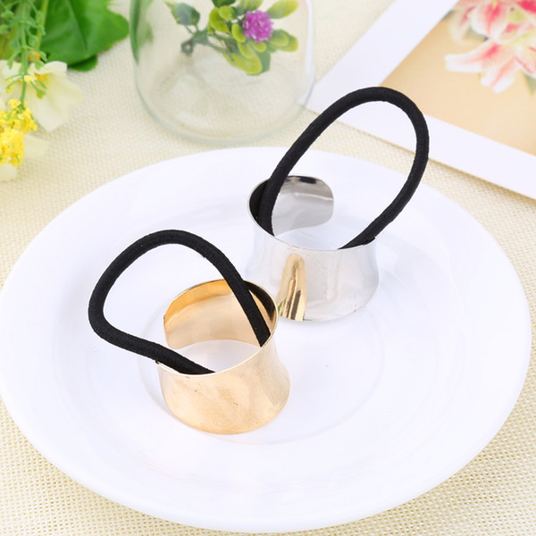 Wholesale Metal Mirrored Hot Sale Fashion Chic Style Round Hoop Cuff Wrap Girl Ponytail Holder Ring Hair Bands Women Hair Ties