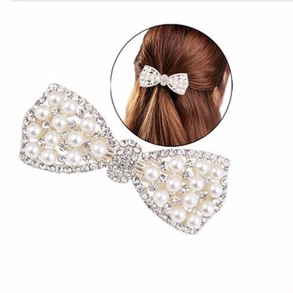 Fashion Women Girls Crystal Rhinestone Bow Hair Clip Beauty Hairpin Barrette Head Ornaments Hair Accessories 2pcs/lot