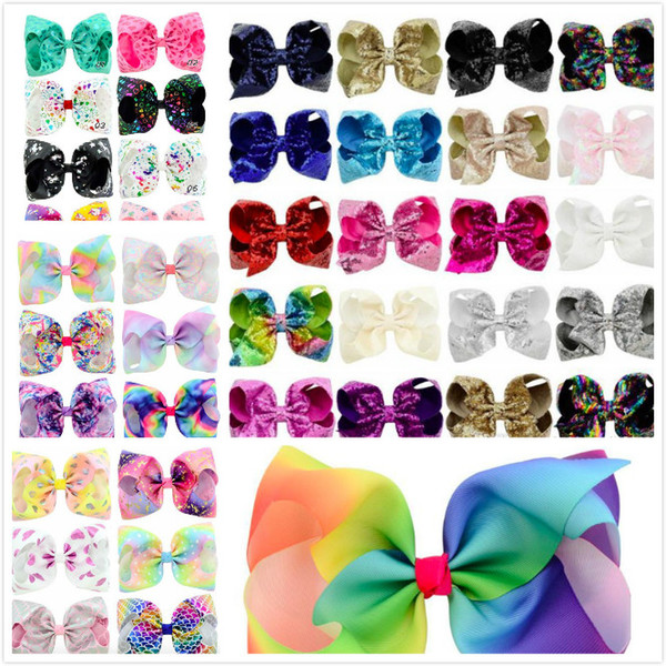 8 Inch Rhinestone Hair Bow Jojo Bows With Clip For Baby Children girls Large Sequin Bow Unicorn Bow Mermaid 6 Styles Factory Price