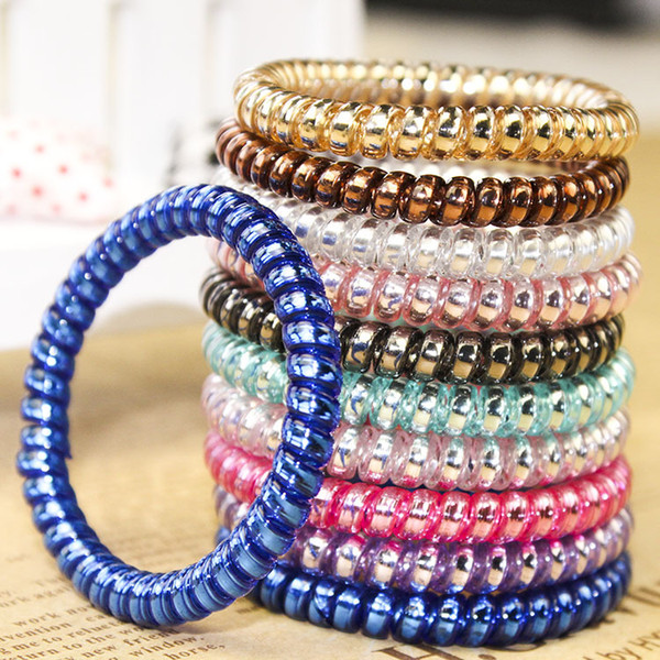 DHL free Women Colorful Hairband Girl Candy Color Headband Telephone Cord Elastic Ponytail Holders Hair Ring Diameter 5cm