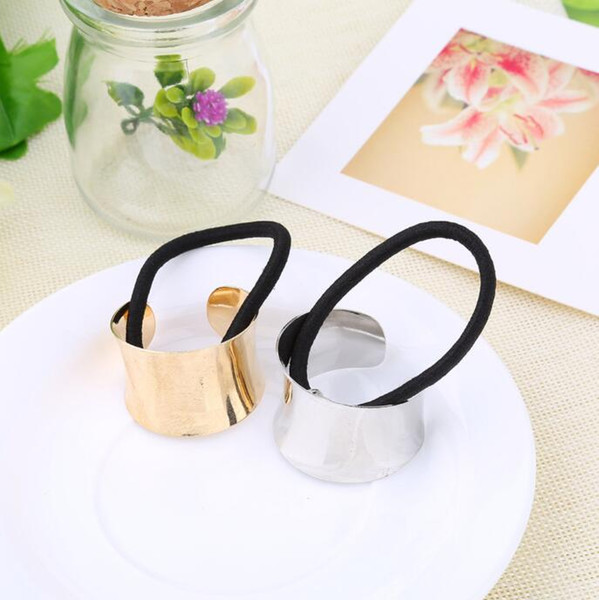 Ring Hair Bands Women Hair ties Metal Mirrored Celeb fashion Chic Style Round Hoop Cuff Wrap for Girls' Ponytail Holder
