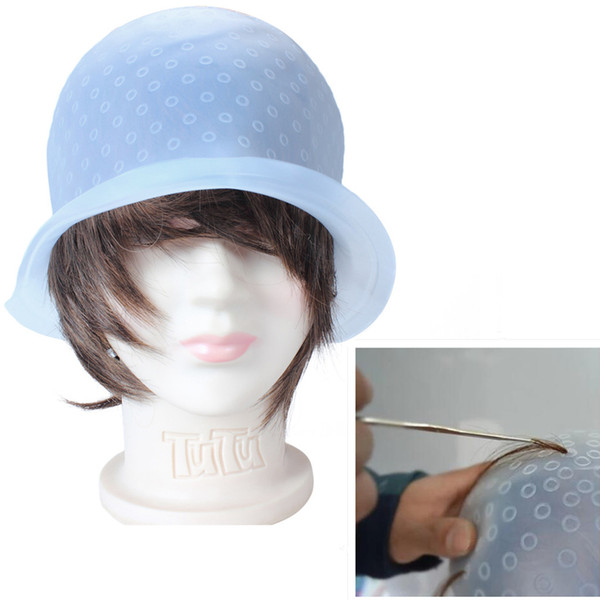 Professional Reusable Rubber Hair Colour Highlighting Cap & Metal Hook Tipping Hair Salon