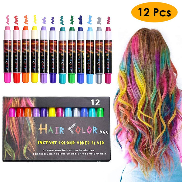 12 Color Temporary Hair Chalk Pens Crayon Salon Washable Hair Color Safe for Makeup Birthday Party Christmas Gift for Girls Kid