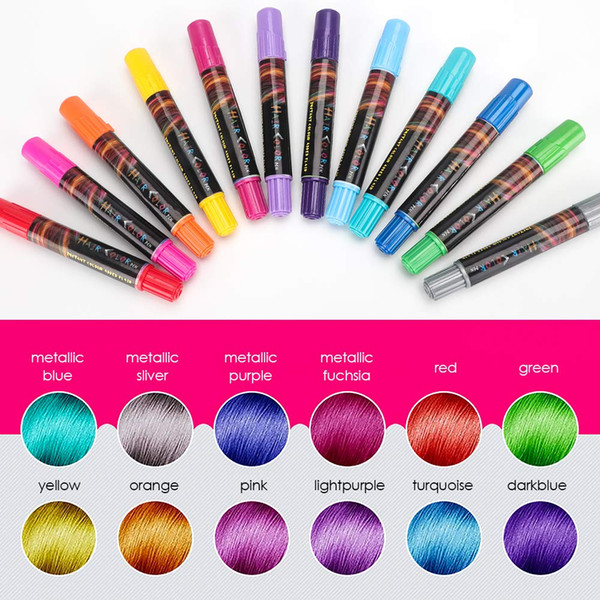 12 Color Temporary Hair Chalk Set, Colorful Hair Chalk Pens, Temporary Non-Toxic Portable Hair Coloring Chalk for Girls, Great Birthday Gift