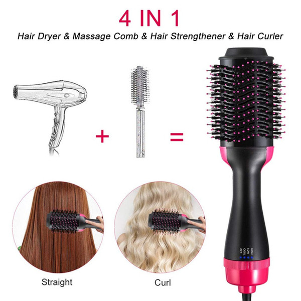 Professional Hair Dryer Brush Volumizer Blow straightener and curler salon 2 in 1 Electric Hot Air Curling Iron comb