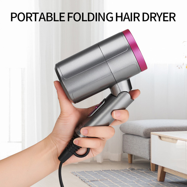 Small folding negative ion hairdryer, portable environmental protection fuselage, hotel, household travel hairdryer nozzle detachable cold a