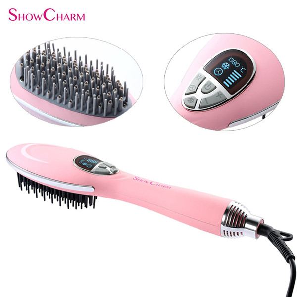 Original ShowCharm Ion-flow Hair Dryer Brush Dryer Electric Anion Hair Dryer Comb With LCD Display Free DHL