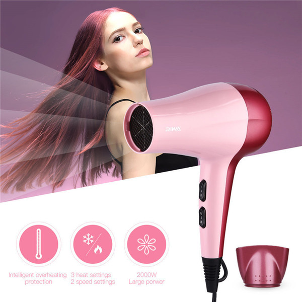 Professional 2000W Large Power Hair Dryer Blow Dryer Compact Travel Hairdryer with 2 Speed and 3 Heat Settings Wind Collecting