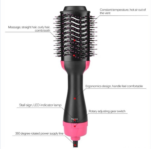 One-Step Hair Dryer and Volumizer Styler Comb Hot Air Paddle Styling Brush Negative Ion Generator Hair Straightener Curler